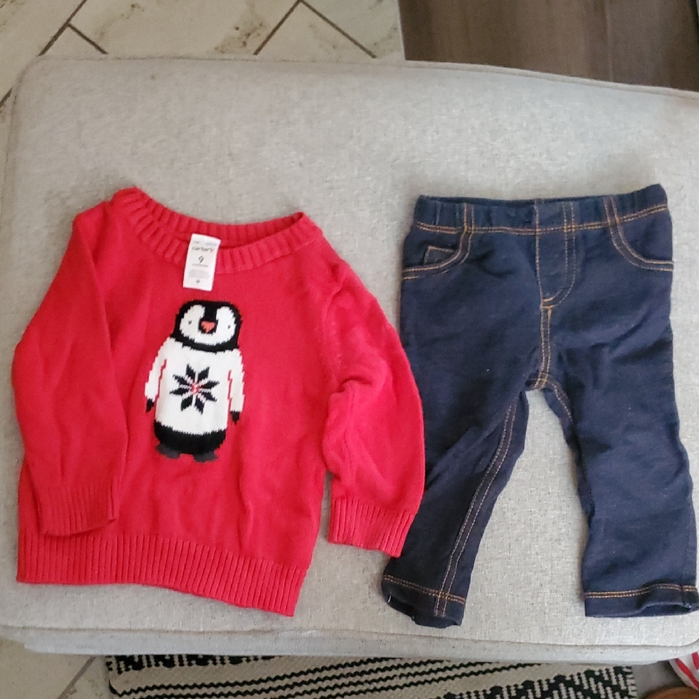 Carter's Red Sweater with Penguin Design
